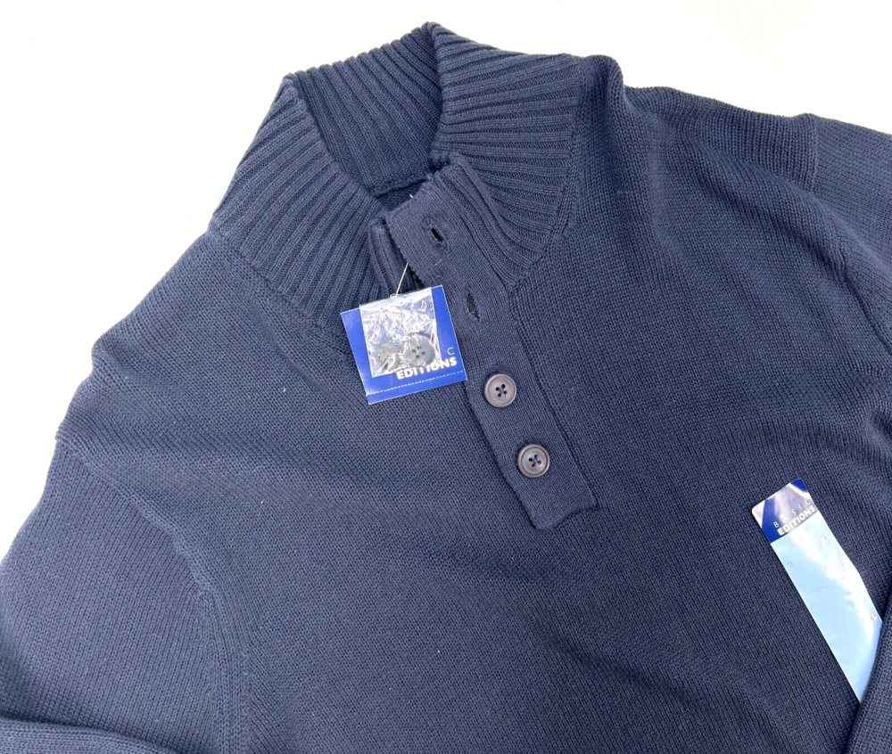 Basic Editions 4 Button Turtle Neck Long Sleeve Sweater Men XL Navy NWT $35